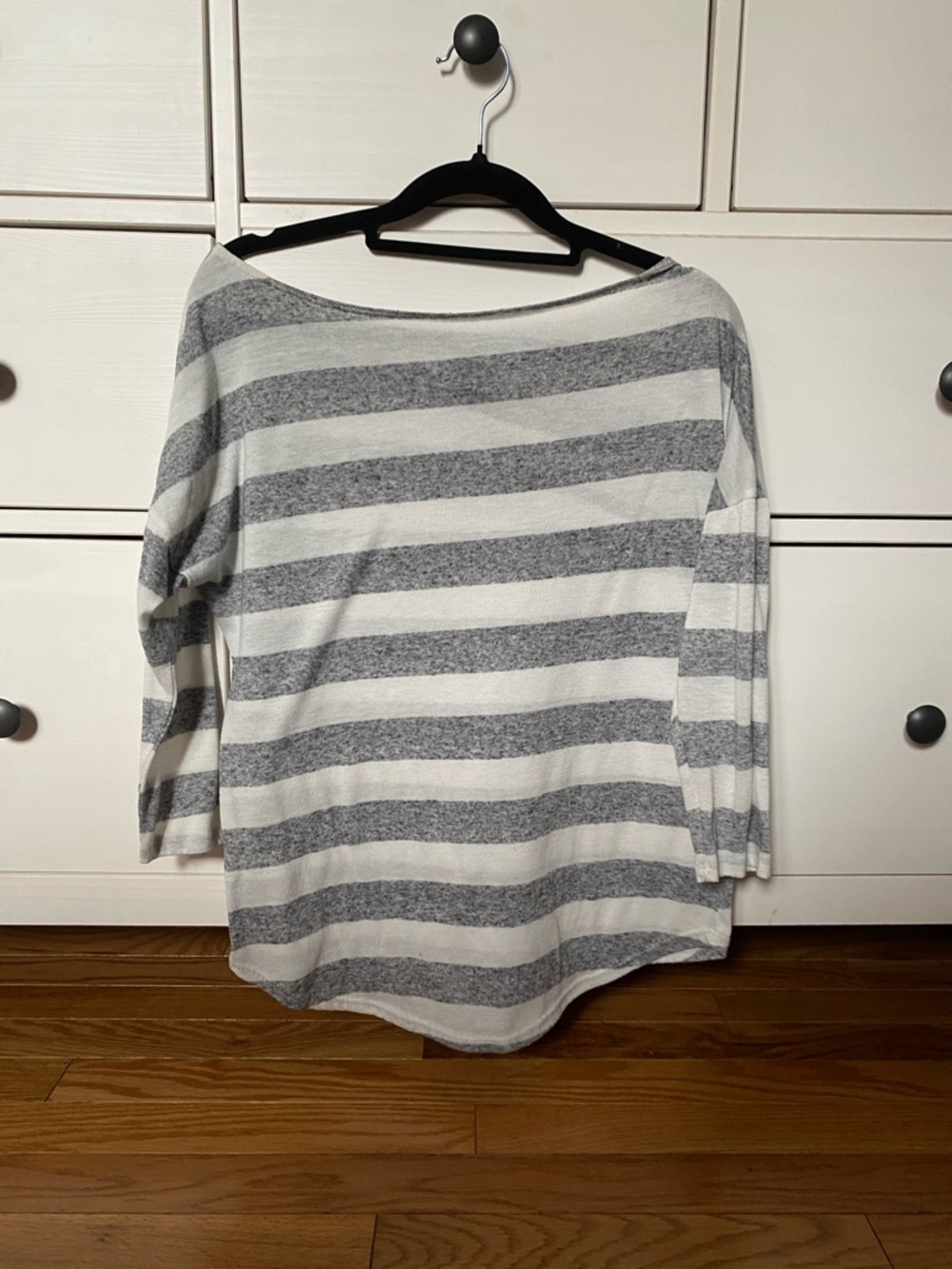 Striped Boatneck Knit Top - Gray and White
